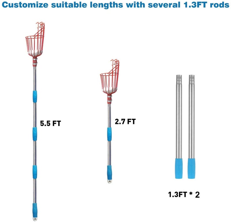 HOSKO 8FT Fruit Picker Pole, Lightweight High-Grade Stainless Steel Adjustable Apple Picker Pole with Metal Twist-on Basket, Suit for Apple Pear Cherry Mango Guava Orange Avocados Etc Fruit Picking - Image 4